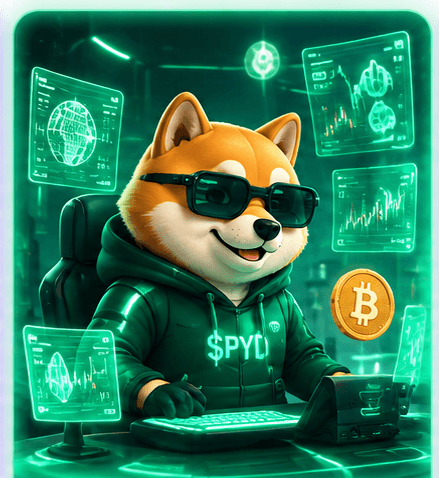 Crypto Hunter – SpyDoge hacker doge with crypto charts