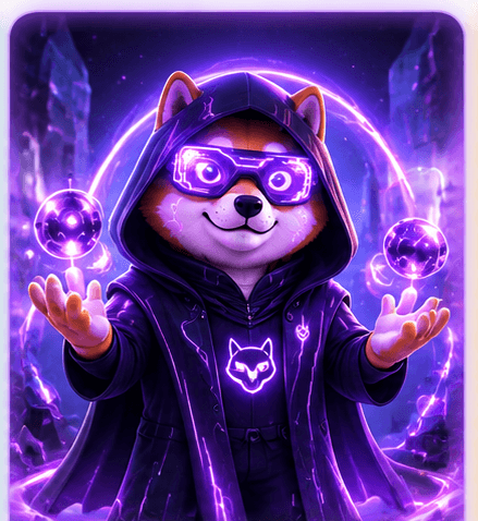 Phantom X – SpyDoge hooded neon doge with purple orbs